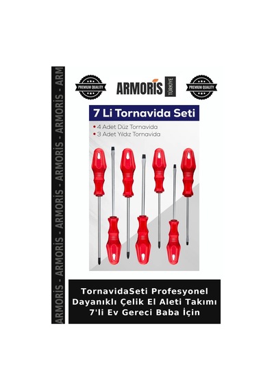 Tornavidaseti Profesyonel Dayanıklı Çelik El Aleti Takımı 7'li Ev Gereci Baba İçin