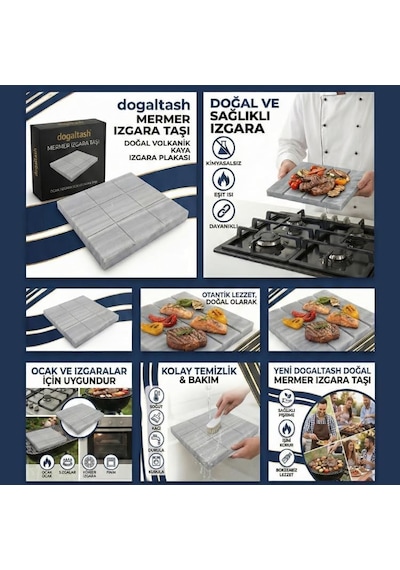 Dogal Tash Mermer Izgara Taşı, Doğal Renk, 39x35x3 Cm, Türkiye'de Üretilmiş Diğer