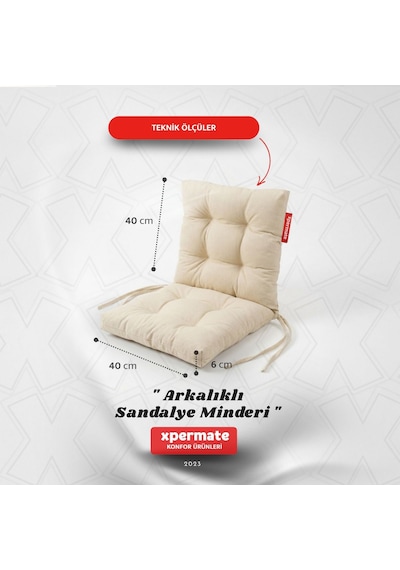 Pofuduk Arkalıklı Sandalye Minderi Bağcıklı Yıkanabilir Dekoratif Minder Bej