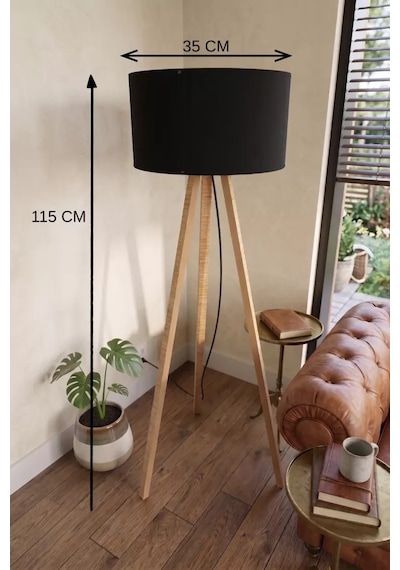 3 Ayaklı Tripod Lambader Siyah Kumaş Başlık .