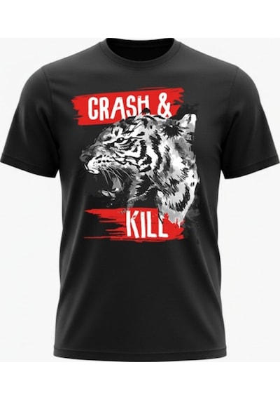 Urbantrendstore Unisex Beyaz Renk Kaplan Desen Oversize Fit Rahat Geniş Salaş T-shirt Günlük Tişört Siyah