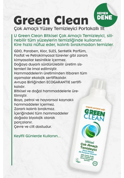U Green Clean Çok Amaçlı Yüzey Temizleyici Portakallı 1 Litre Diğer