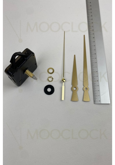 Saat Makinesi, Akar Sessiz Duvar Saati Mekanizması, 22 Mm Şaft, Akrep-yelkovan-saniye- Askılı Gold