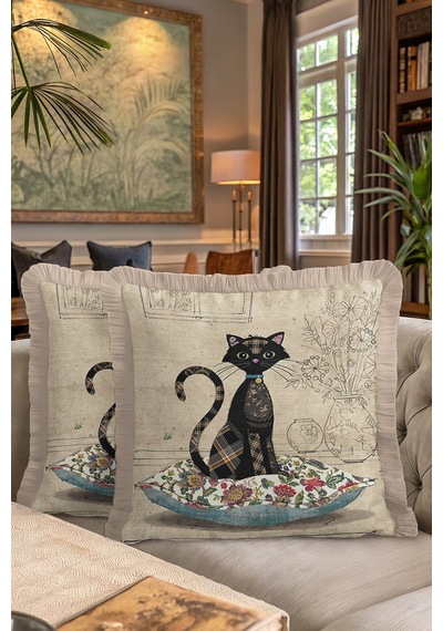 Vintage Patchwork Kedi Saçaklı Yastık Kılıfı - Samimi Country Bej Çiçekli Püsküllü Kırlent Kılıfı Metalik Kumlu Bej Vintage Patchwork Kedi Saçaklı Yastık Kılıfı - Samimi Country Bej Çiçekli Püsküllü Kırlent Kılıfı Metalik Kumlu Bej