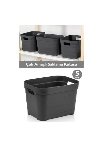 1 Adet Dekoratif Piramit Saklama Kutusu - Dolap İçi Düzenleyici Organizer Kutu 5 Litre Antrasit Gri