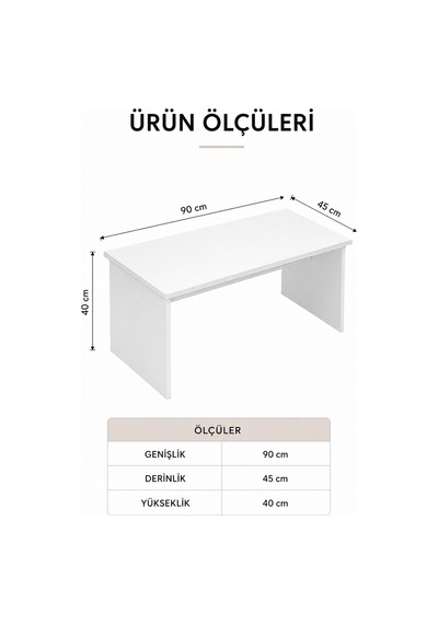 Nordıc Modern Beyaz Orta Sehpa Minimalist Salon Sehpası 90x45x40 Cm Beyaz Beyaz