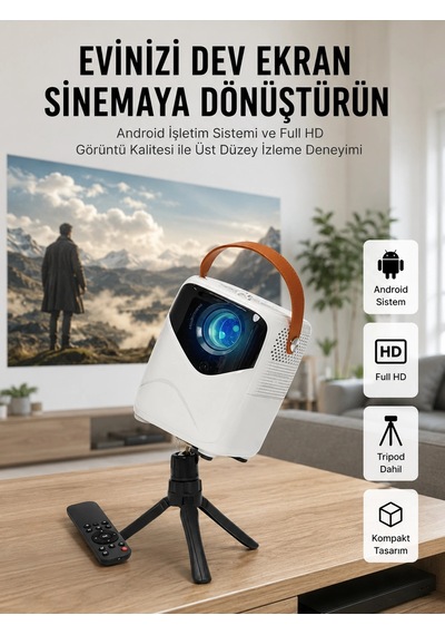 Hd Ayaklı Portatif Projeksiyon Cihazı Bluetooth Wifi Akıllı Android İşlemcili 88349603