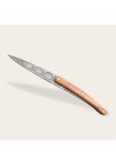 2 Deejo Paring Knives, Olive And Coral Wood / Art Deco Kahverengi