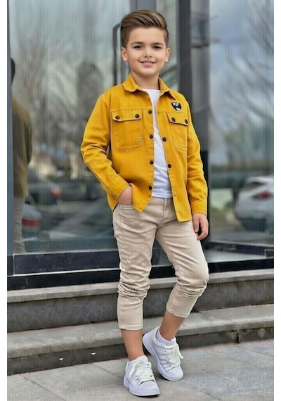 Riccotarz Erkek Çocuk Sırt Baskılı Çıtçıt Düğmeli Sarı Gömlek Dar Kesim Pantolon Alt Üst Takım Sarı Riccotarz Erkek Çocuk Sırt Baskılı Çıtçıt Düğmeli Sarı Gömlek Dar Kesim Pantolon Alt Üst Takım Sarı