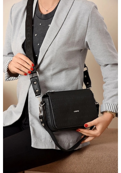 Just Polo Kadın Kabartma Baskılı El Ve Omuz Çantası Shopper Siyah