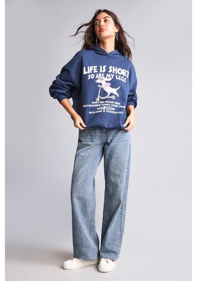 Defacto Overshırt Fıt Kapüşonlu Baskılı Kalın Kumaş Sweatshirt I0197ax26aunv241 Lacivert-nv241