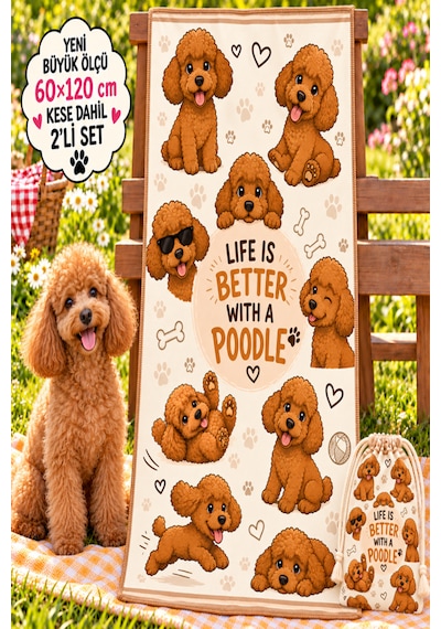 Kedi & Köpek Kurulama Havluları Poodle Joy Büyük Boy Hızlı Kuruyan 60x120cm