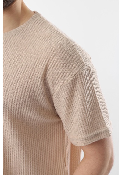 Madmext Bej Bisiklet Yaka Erkek T-shirt E7127 Bej