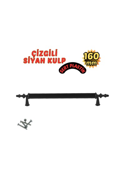 Çizgili Siyah Plastik Mobilya Kulpu 160mm Tekli Siyah