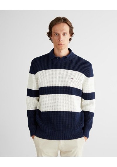 Gant Erkek Regular Fit Lacivert Çizgili Pamuklu Triko Kazak-10542 Lacivert
