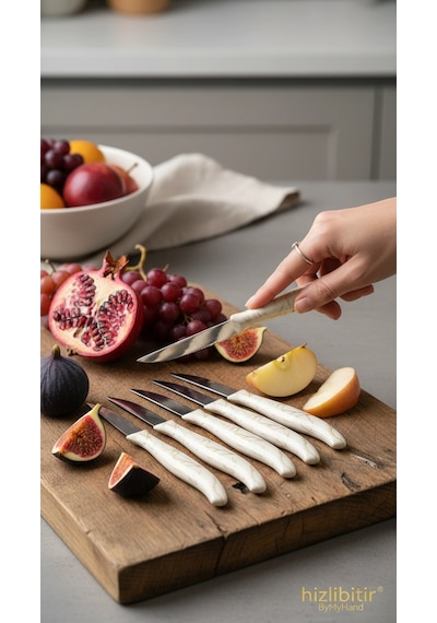 Bymyhand Beyaz Mermer Desenli Meyve Bıçağı 6'lı Set