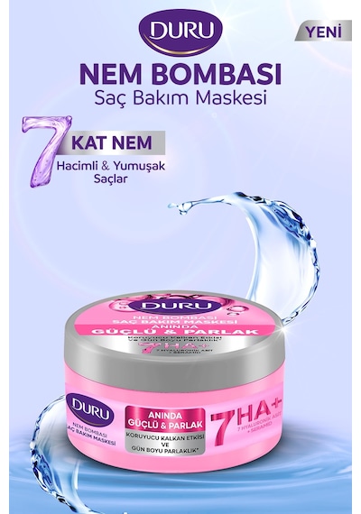 Duru Nem Bombası 7 Li Hyaluronik Asit Kompleksi Yoğun Nemlendirici Saç Maskesi Güçlü Parlak 2x200 Ml