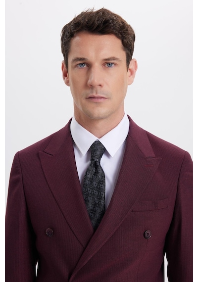 Tudors Erkek Slim Fit Sivri Yaka Çizgili Kapaklı Cepli Bordo Takım Elbise-41959 Bordo