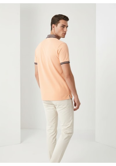 Giyim Dünyası Erkek Yaka Çizgili Polo Yaka Kısa Kol Tshirt Somon