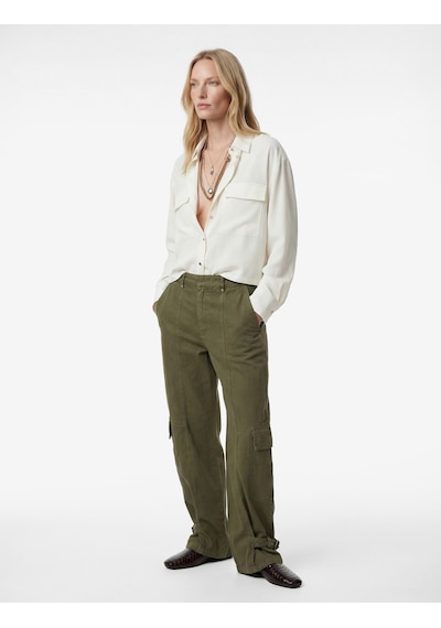 Koton Regular Fit Uzun Kollu Kapaklı Cep Detaylı Saten Crop Gömlek Beyaz 6sak60113pw
