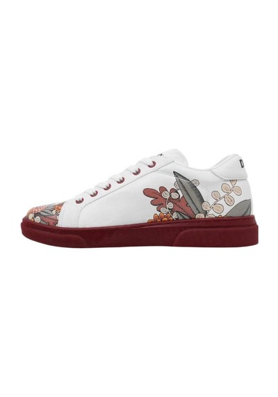Kadın Vegan Deri Beyaz Sneakers - Magic In The Air Tasarım Beyaz - Bordo