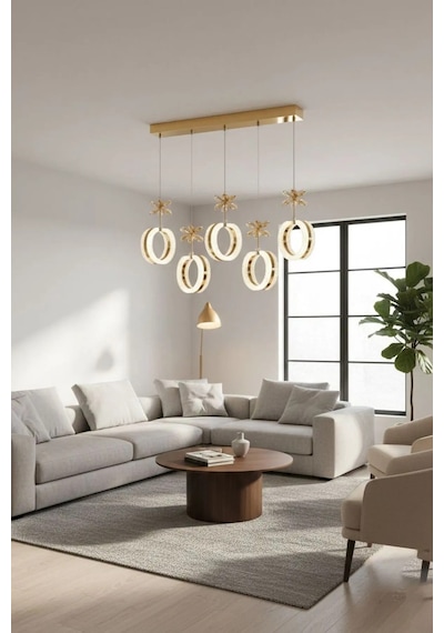 LumiaLighting Mozaik Model 5"li Gold 3 Renk Modu Yemek Masası Oturma Çocuk Yatak Odası Modern Ledli Avize