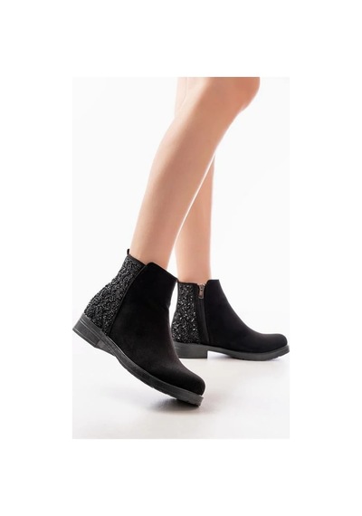 Khi-zai Kadın Süet Fermuarlı Rahat Aksesuarlı Günlük Bot Siyah