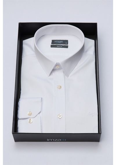 İmza Beyaz Sert Yaka Uzun Kol Cepsiz Slim Fit %100 Pamuk Gömlek 1004260324
