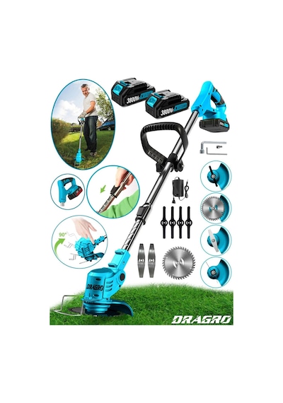 Dragro Alman DRGM3800 Eco Pro 2 Akülü M 3800 VF 20 AH Teleskopik Uzatmalı Çim Biçme Makinesi