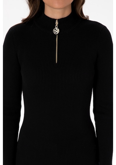 U.S. Polo Assn. Kadın Siyah V Yaka Fermuarlı Kazak 50316869-VR046
