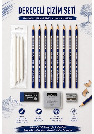 Dereceli Kalem Set Karakalem Hb,2b,3b,4b,5b,6b,7b,8b Dereceli Kalem,hamur Silgi,kalemtıraş,3 Lü Pastel Dağıtma,orta Boy Sınav Silgisi