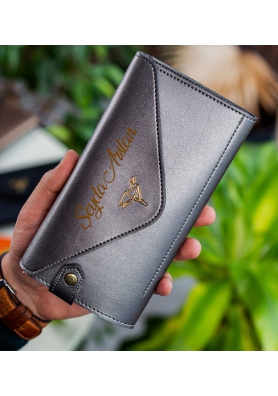 Bk Gift Kişiye Özel İsimli Telefon Ve Bozuk Para Bölmeli Zarf Model Antrasit Siyah Kadın Cüzdanı, Sevgiliye Hediye, Anneye Hediye Renkli Çok Renkli
