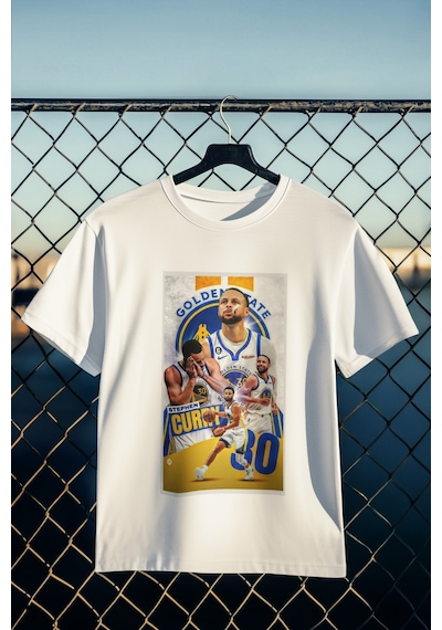 Stil X Stephen Curry Baskılı Tshırt, %100 Pamuklu Nefes Alan Kumaş Beyaz-5