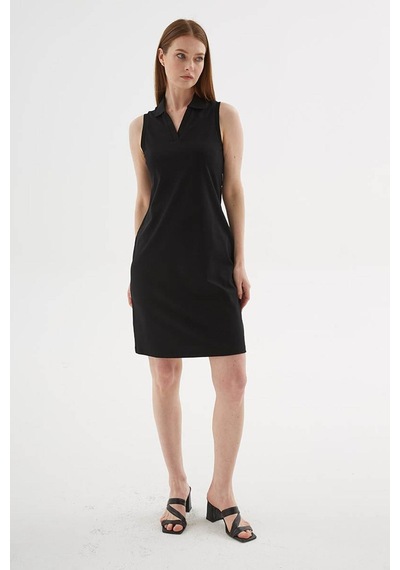Fashion Friends Polo V Yaka Kolsuz Siyah Kadın Elbise 26y0600k1