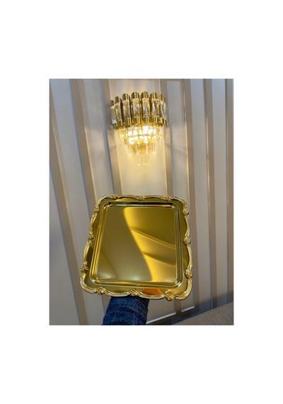 Tek Kişilik Döküm Gold Güllü Çay Kahve Sunum Söz Tepsisi 6 Adet Sarı