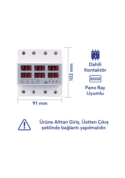 Tomzn Trifaz Gerilim ve Akım Koruma Rölesi Yüksek Alçak Voltaj Koruyucu Röle 220V 100A 3Faz
