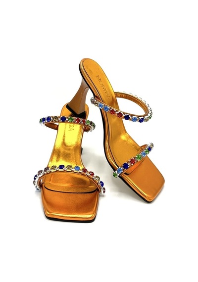 Nostra Shoes Turuncu Stone Kadın Taşlı Topuklu Ayakkabı-terlik Turuncu