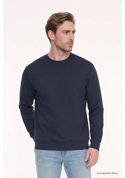 AC&Co / Altınyıldız Classics Standart Fit Normal Kesim Pamuk Bisiklet Yaka Erkek Sweatshirt Lacivert