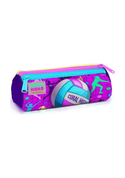 Coral High Pembe Mor Voleybol Üç Bölmeli Kalem Çantası - Kız Çocuk