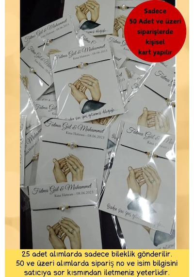 Hands 25 Adet Kına Hediyelik Bileklik - Kişiye Özel Yazı