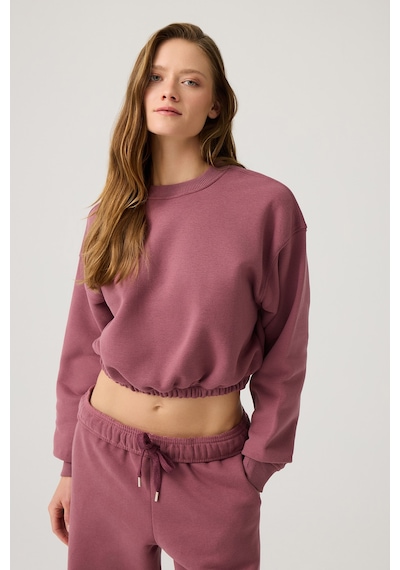 Los Ojos Bordo Geniş Kalıp Beli Büzgülü Crop Sweatshirt Cropped Pullover Bordo Bordo