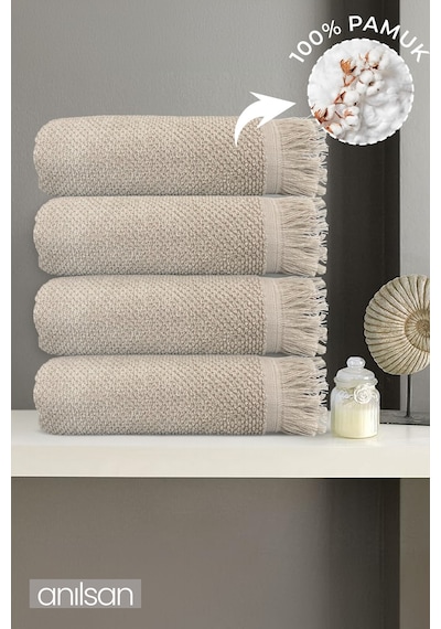 4'lü Bej Jelena Banyo Havlusu-70x140 Cm, 490 Gr, %100pamuk, Spa Ve Otel Havlusu, Günlük Kullanıma Uy Bej