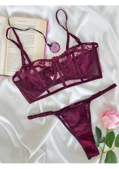 Arinda Candice Bordo Çiçek Desenli Brode İşlemeli Tek Renk Balenli Kapsız Askıları Çıkarılabilir Bralette Sütyen Tanga Alt Üst İç Çamaşırı Takımı 2 Parça Arinda Candice Bordo Çiçek Desenli Brode İşlemeli Tek Renk Balenli Kapsız Askıları Çıkarılabilir Bralette Sütyen Tanga Alt Üst İç Çamaşırı Takımı 2 Parça
