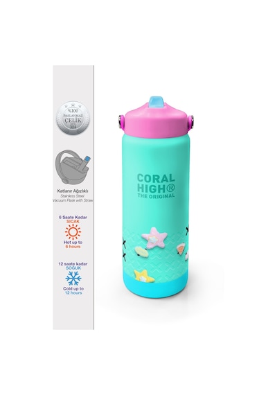 Coral High Su Yeşili Desenli Katlanır Ağızlıklı Çelik Termos 650 Ml 38351 Su Yeşili