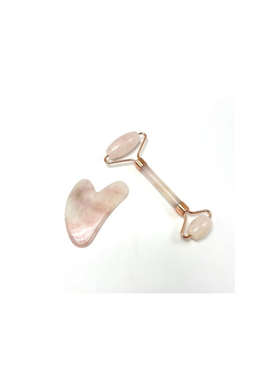 Yıldız Doğal Taş Sertifikalı Pembe Kuvars Roller + Gua Sha Doğal Taş Masaj Aleti