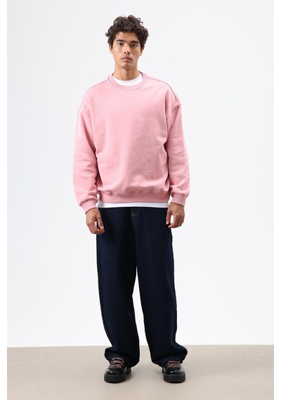 Vamos Basic Oversize Yıkamalı Sweatshirt Somon