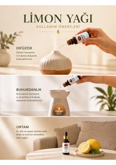 Limon Yağı 20 Ml Aromatik Yağ Ferahlatıcı Koku Difüzör Buhurdanlık Kullanımı Premium