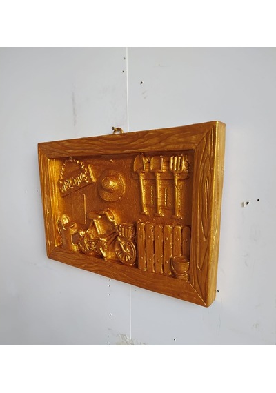 Altın Varaklı Polyester Retro Vintage Pano Duvar Süsü 23X15 Cm