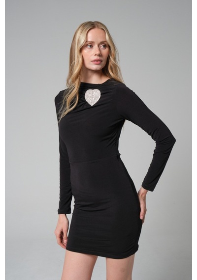 Mayrem Slim Fit Kalıp Taşlı Esnek Kadın Kısa Elbise SIYAH