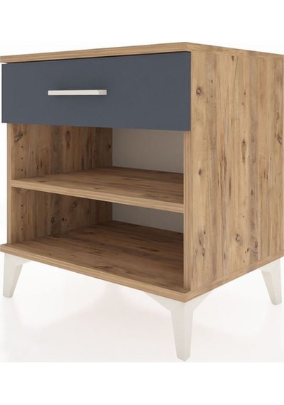 Hyperion Komodin Tek Raflı Tek Çekmeceli 60x44x64 Çam-antrasit Atlas Çam
